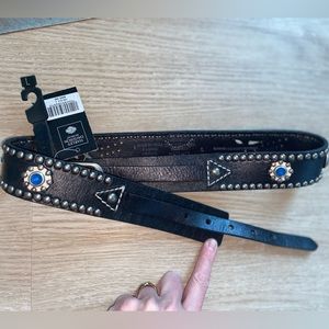 Rare Vintage Embellished Rhinestone Studdes leather Concho Perf Statement belt L